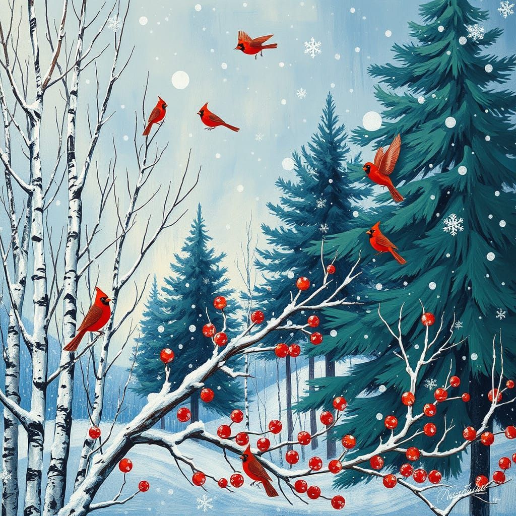 Winter Wonderland Scene in Neo-Impressionist Style