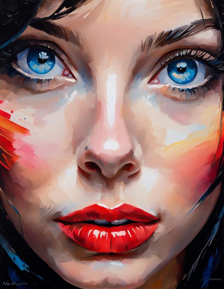 extreme closeup on face of beautiful woman