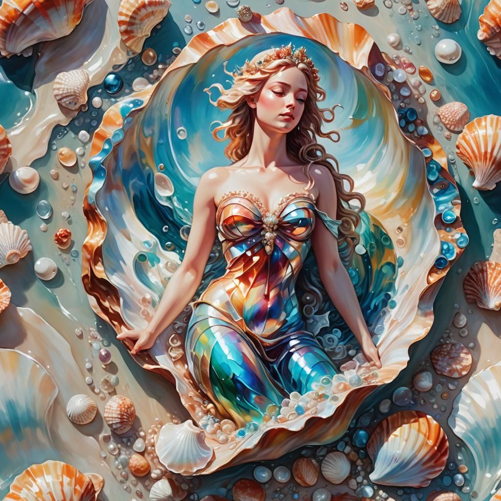 Aphrodite Emerges from Seashell: Fantasy Concept Art