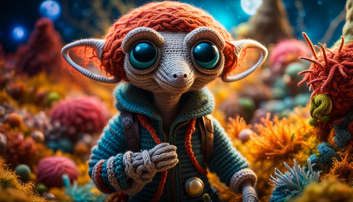 Cute Alien Crochet Masterpiece on a Sci-Fi Planet