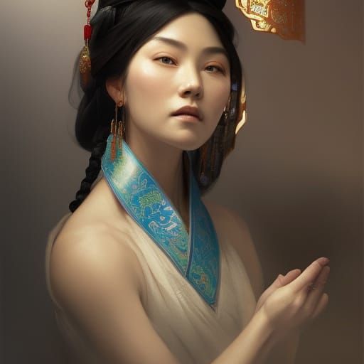 Ancient Chinese Princess Portrait in Art Nouveau Style