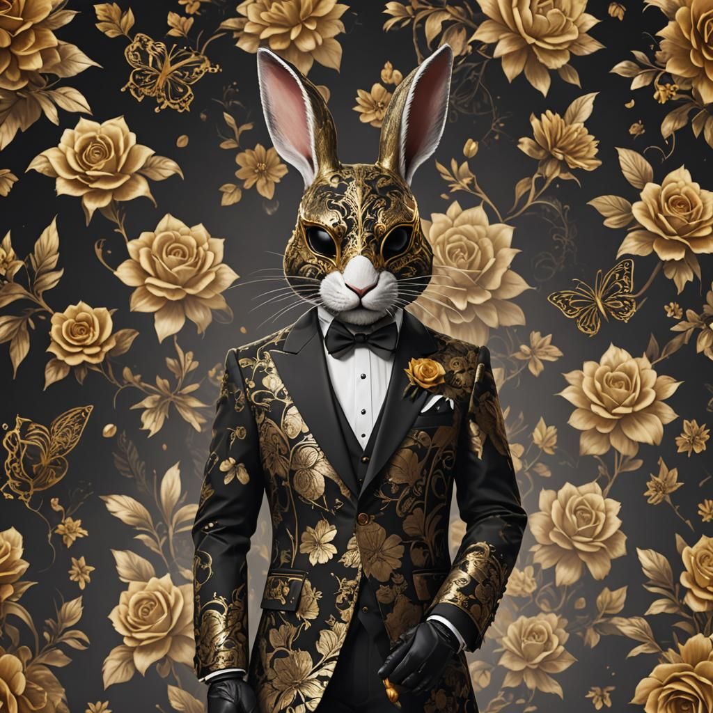 Gentleman Rabbit in Floral Suit and Mask