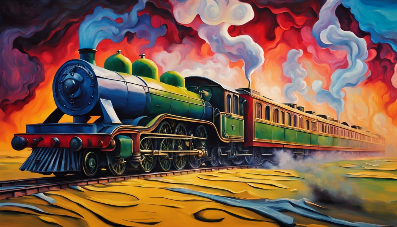 Surreal Steam Train Travels Through Misty Landscape in Ornat...