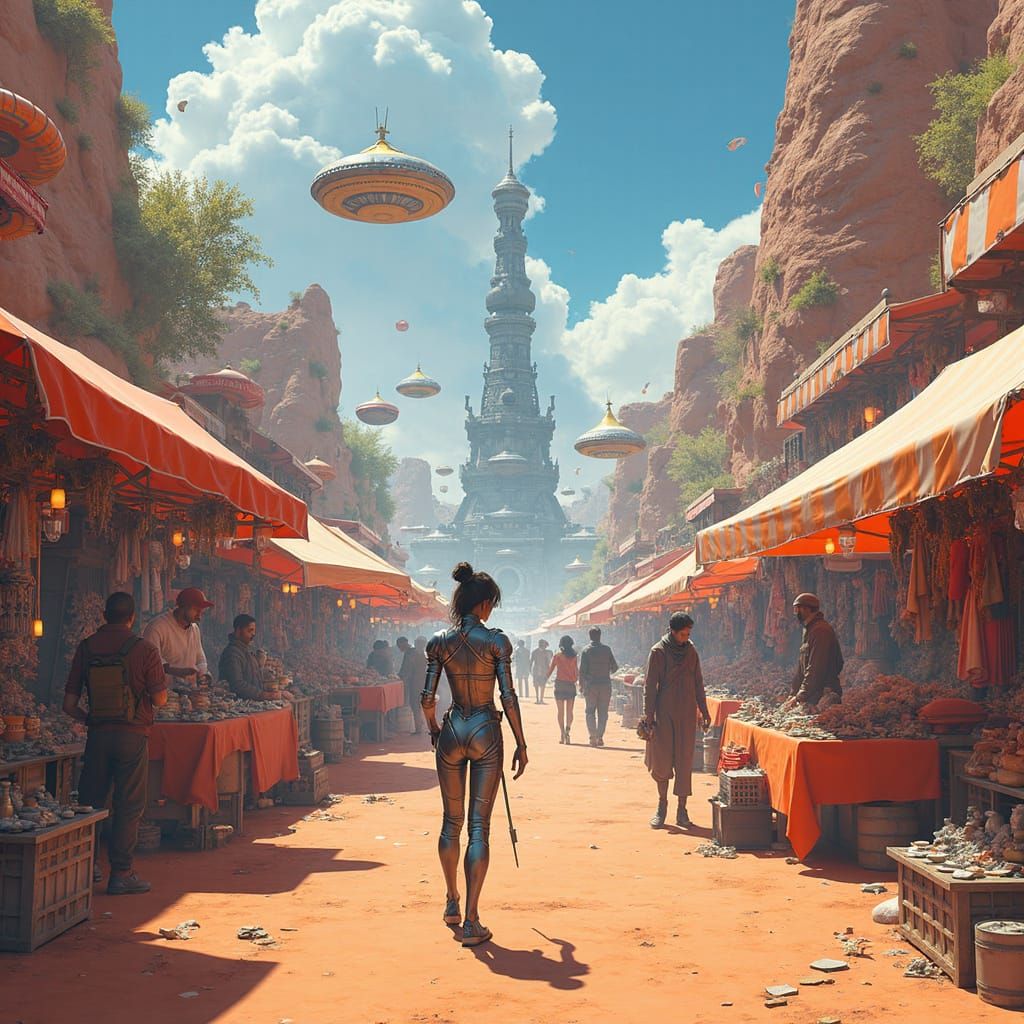 Futuristic Mars Marketplace with Alien Vendors