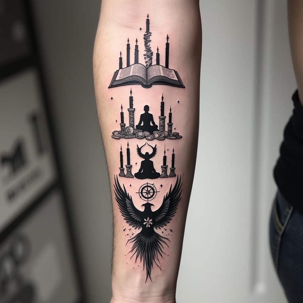 Forearm Tattoo Design: Book to Phoenix