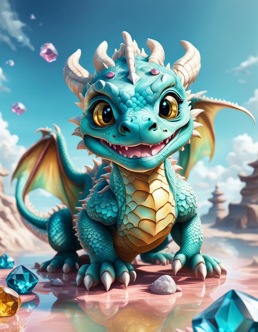 Adorable Baby Eastern Dragon with Crystals: Splash Art