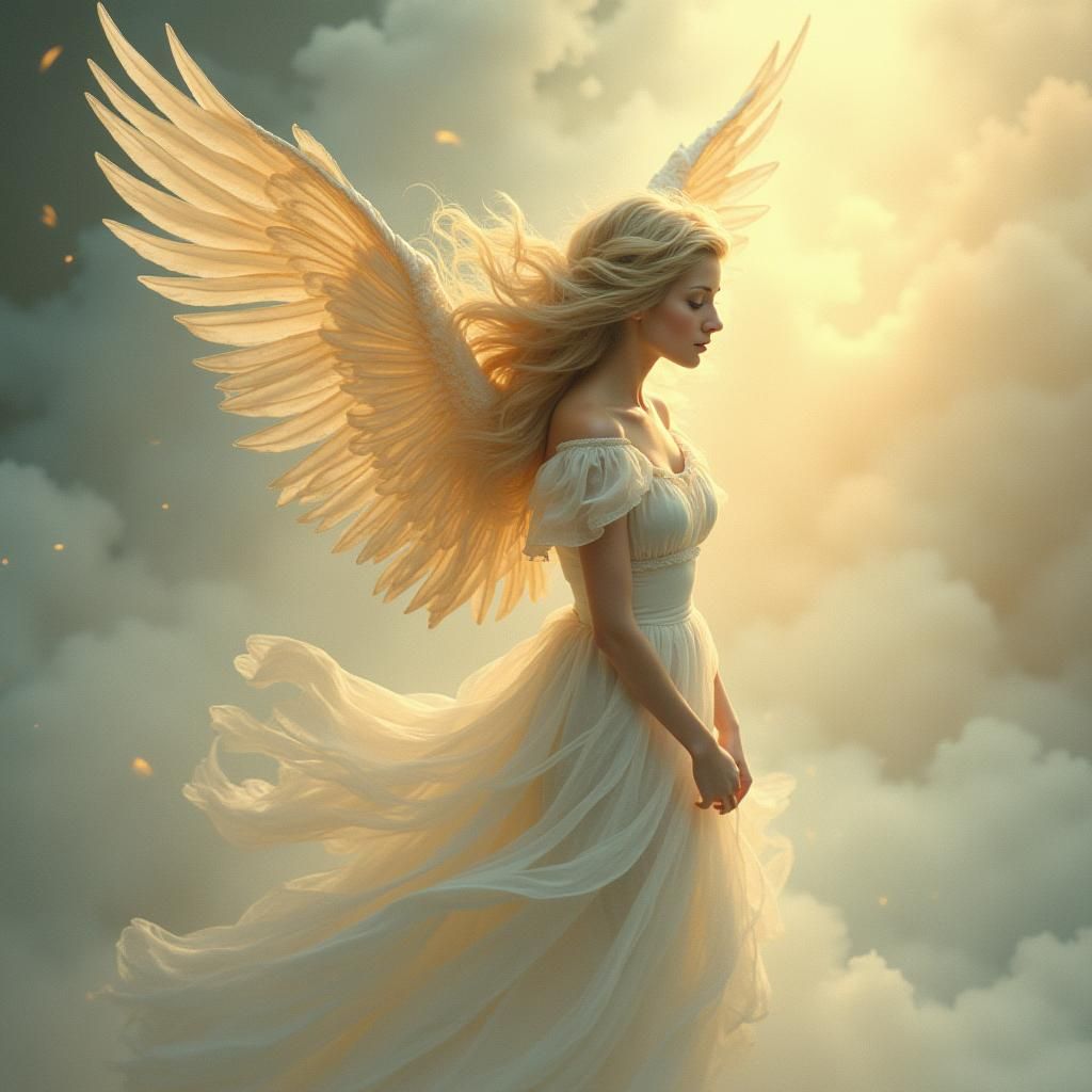 Ethereal Female Cupid in Mystical Landscape