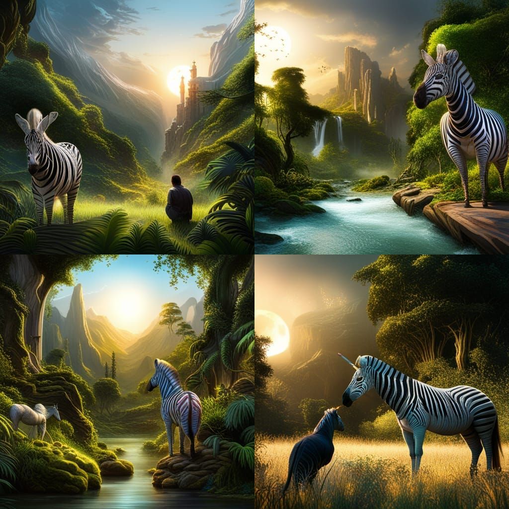 Zebra's Jungle Movie Night: A Fantasy Art Scene