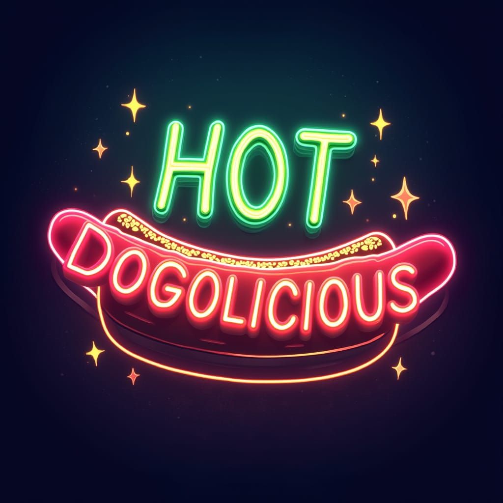 Gourmet Hot Dog Sign Design in Vibrant Neon Colors