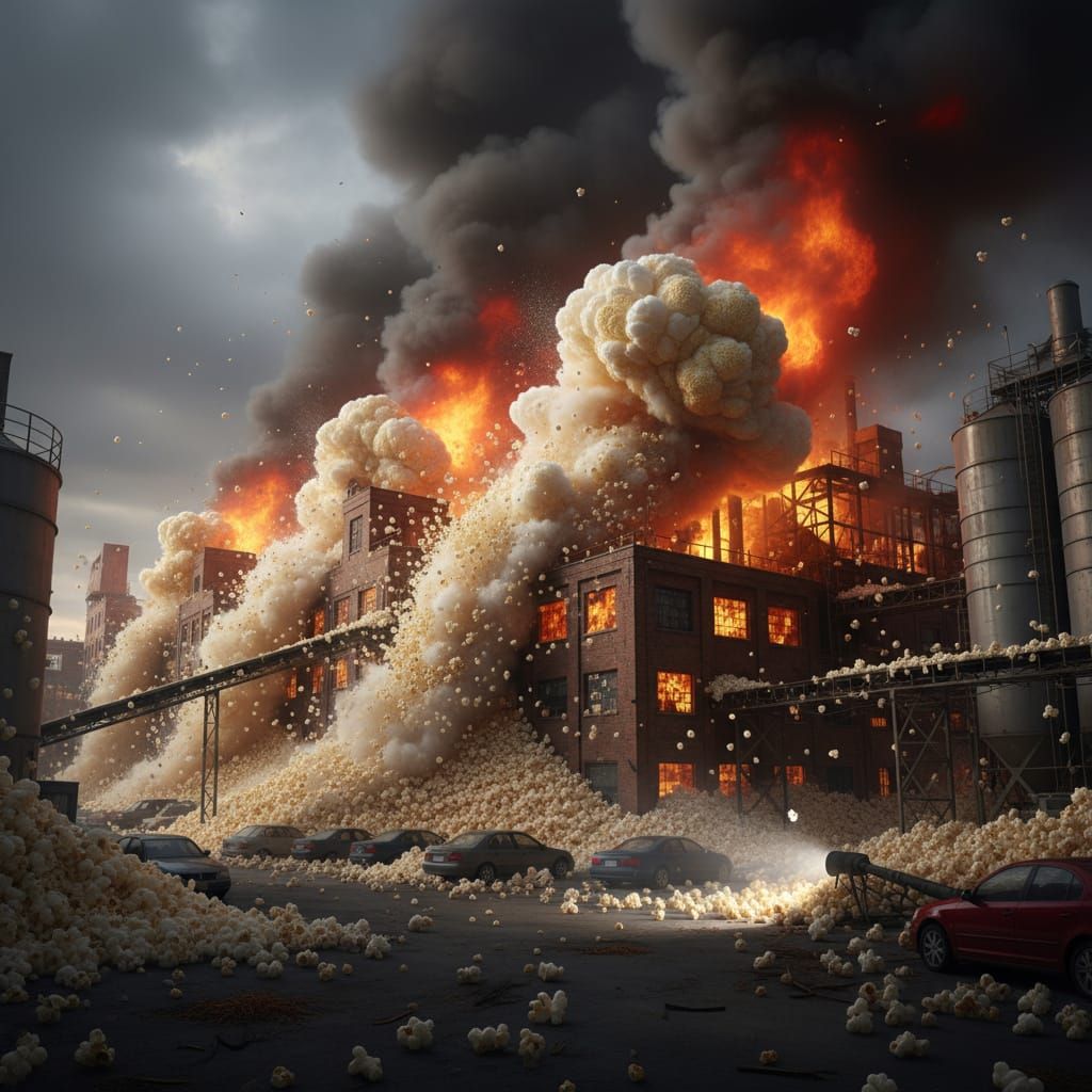 Popcorn Factory Fire Explodes with Cinematic Detail