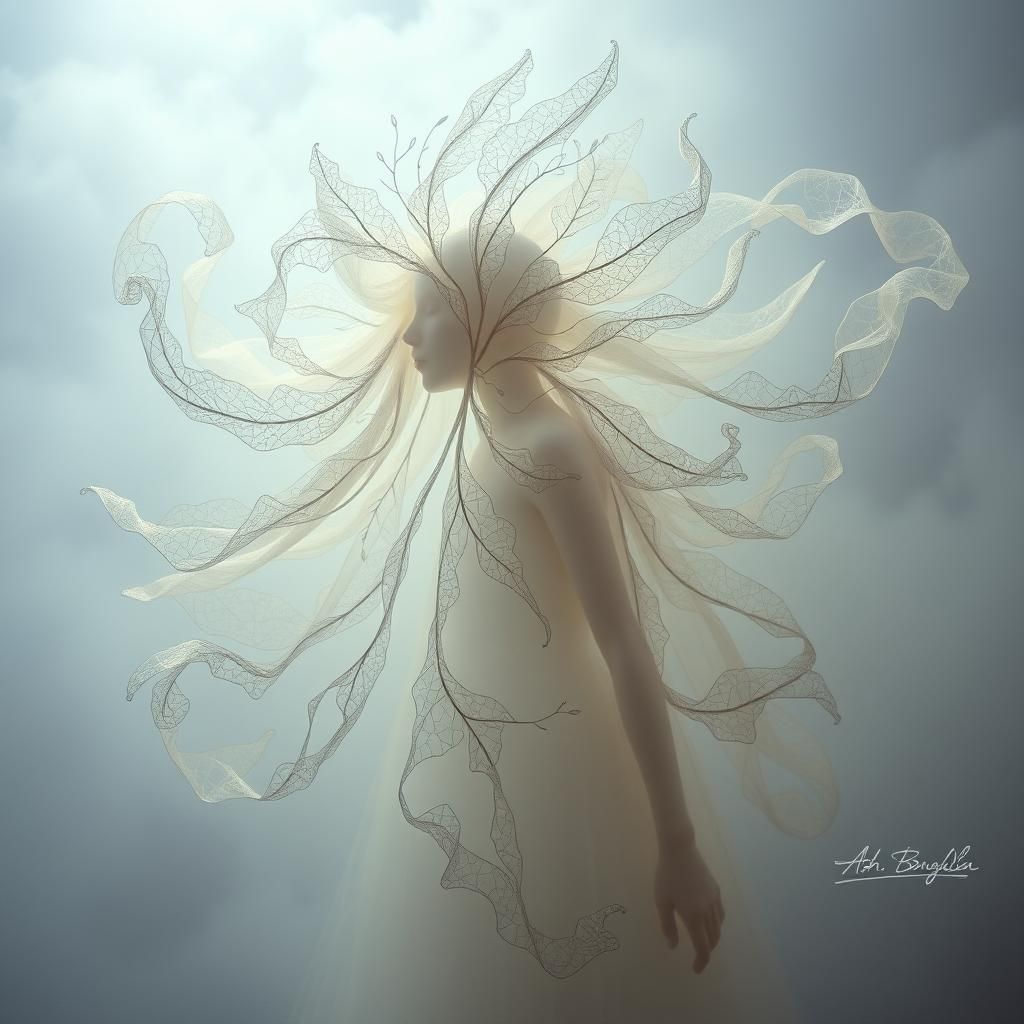 Ethereal Faceless Figure in Fractured Filigree