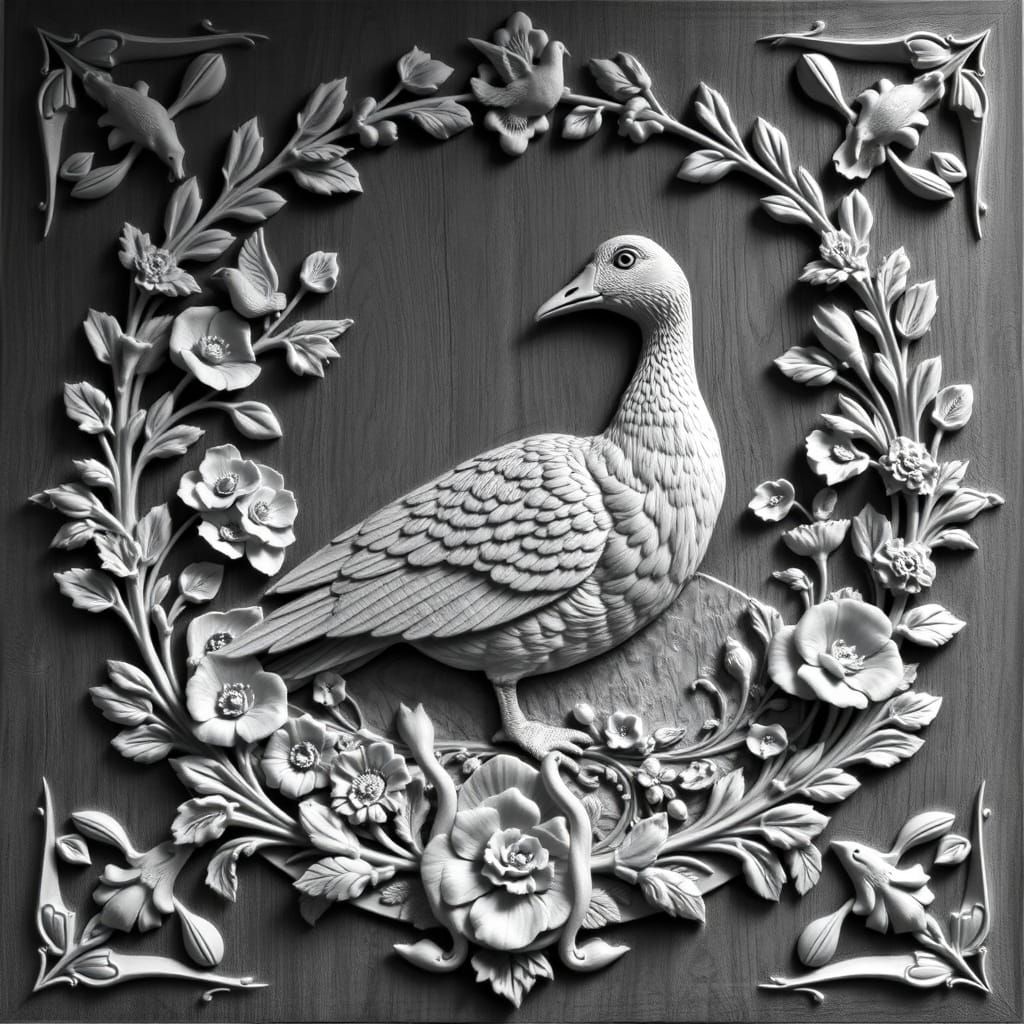 Intricate Wood Carving in Baroque Style Depicts Wild Goose A...