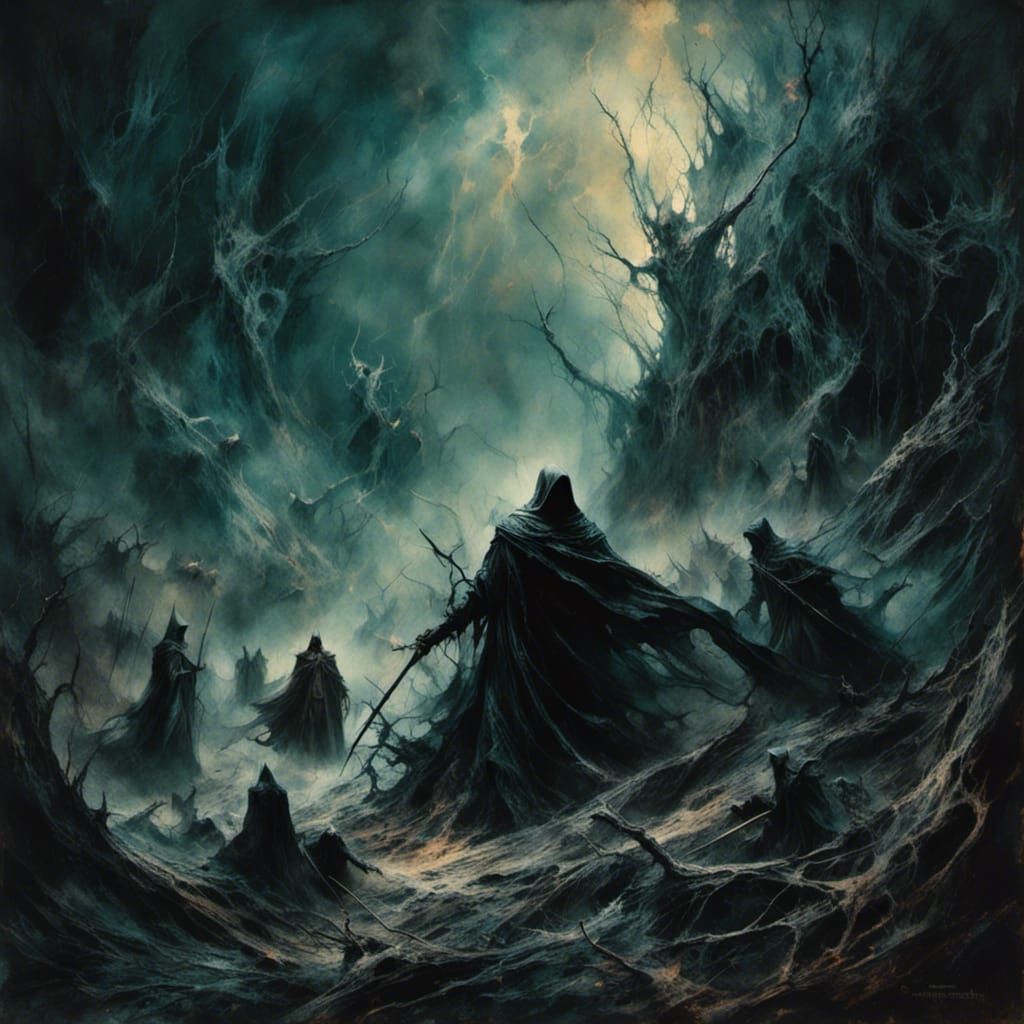 Sinister Nazgul Attack in Dark Fantasy Style