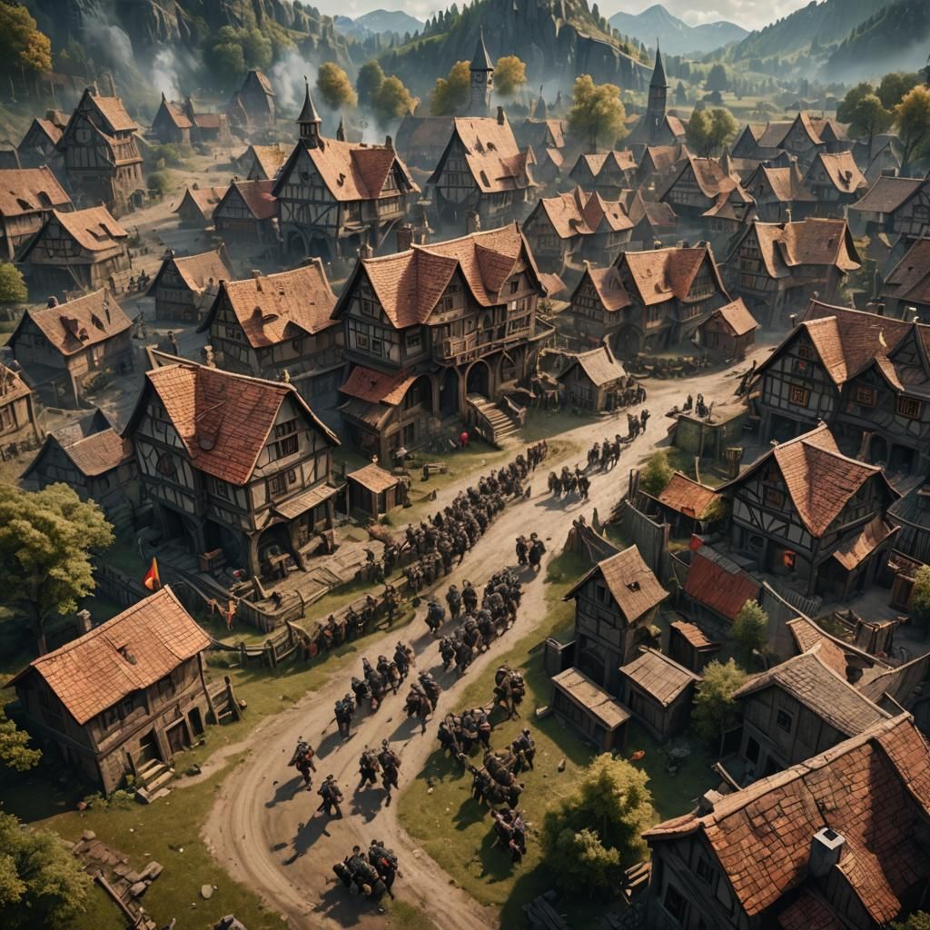 Village Victory Over German Soldiers: Fantasy Concept Art