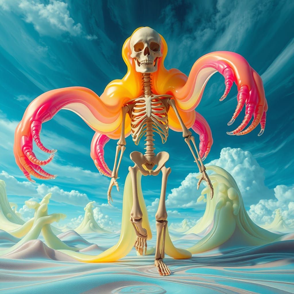 Surreal Slime Creature with Skeleton Core