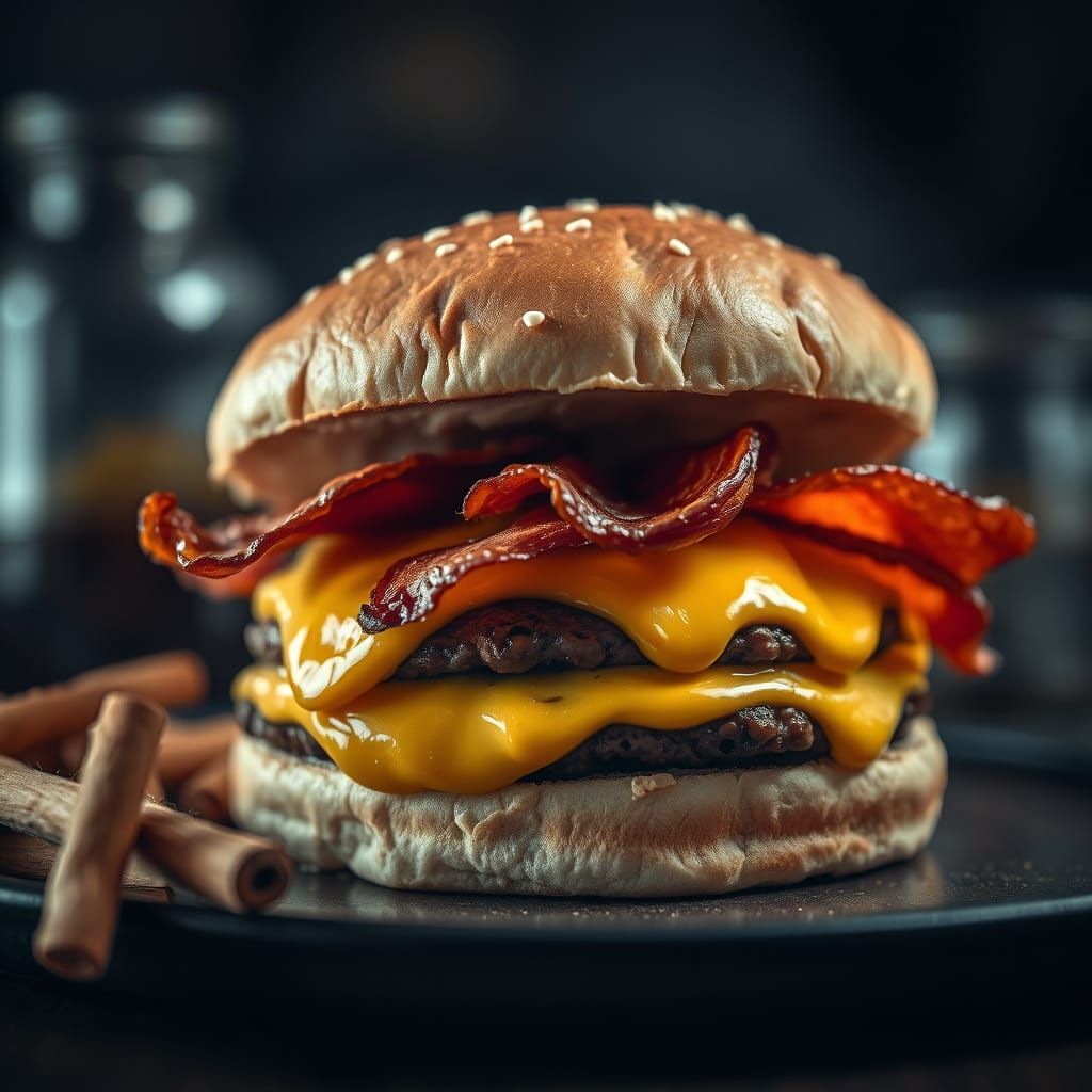 Hyperrealistic Bacon Cheeseburger in High Definition