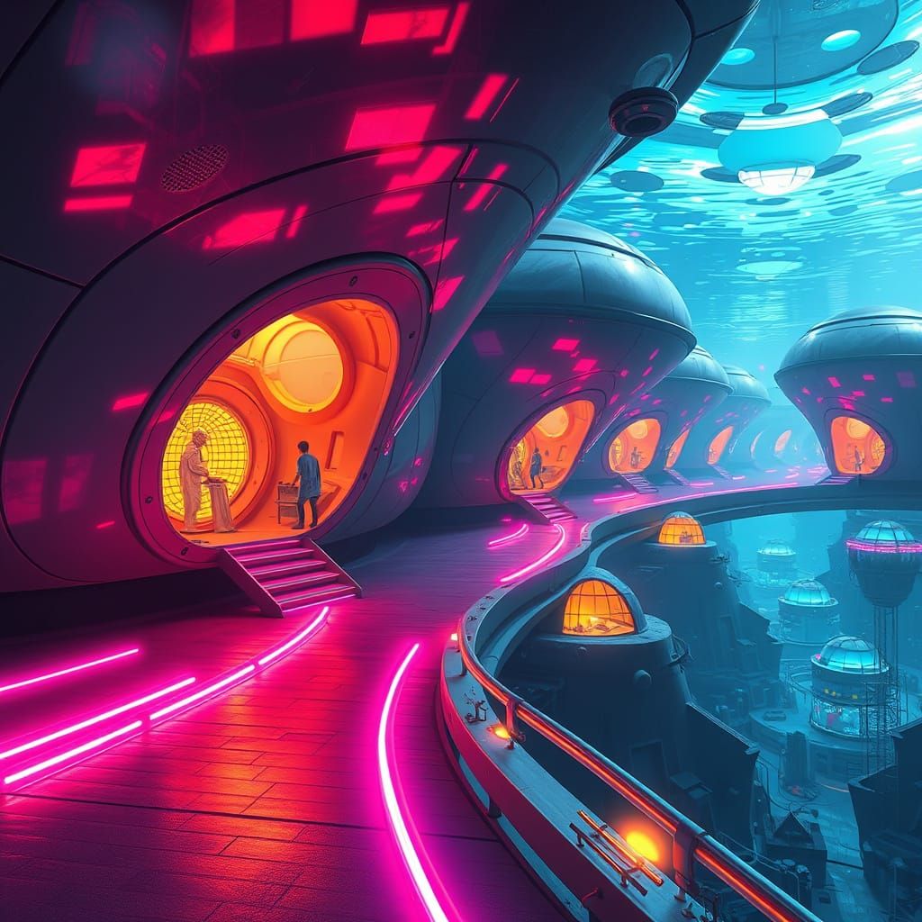 Futuristic Underwater City in Sleek Sci-Fi Style