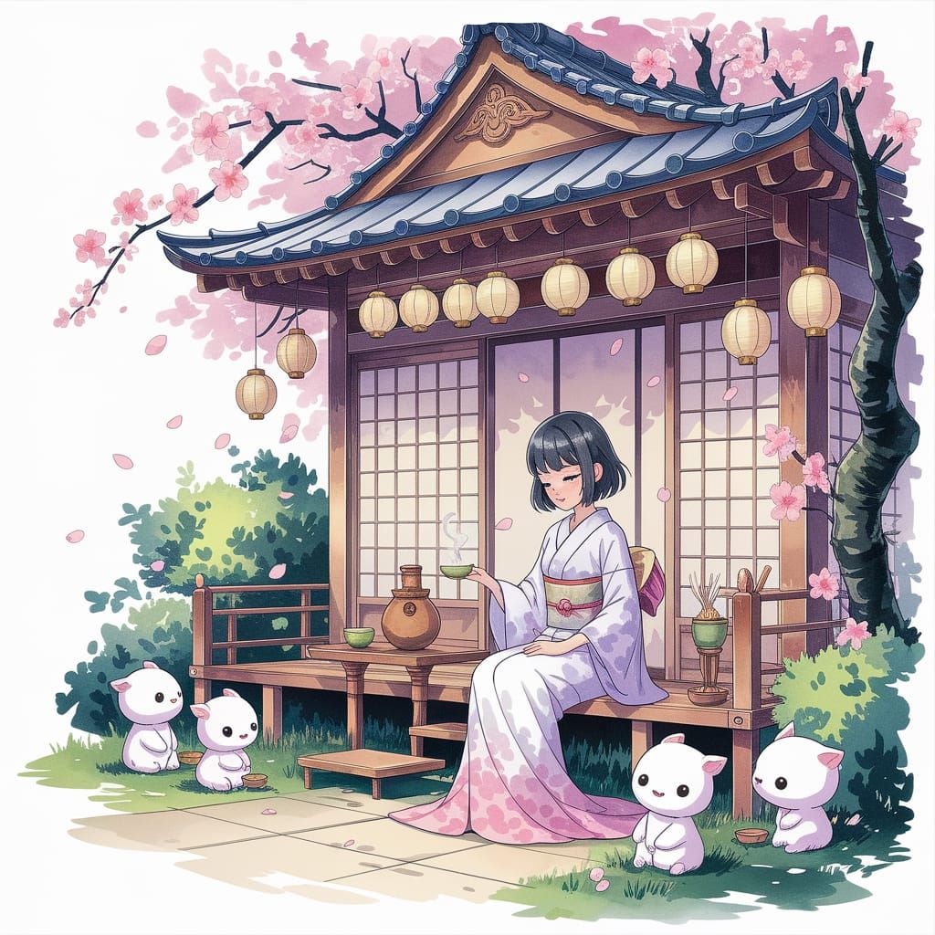 Whimsical Anime Tea House Scene
