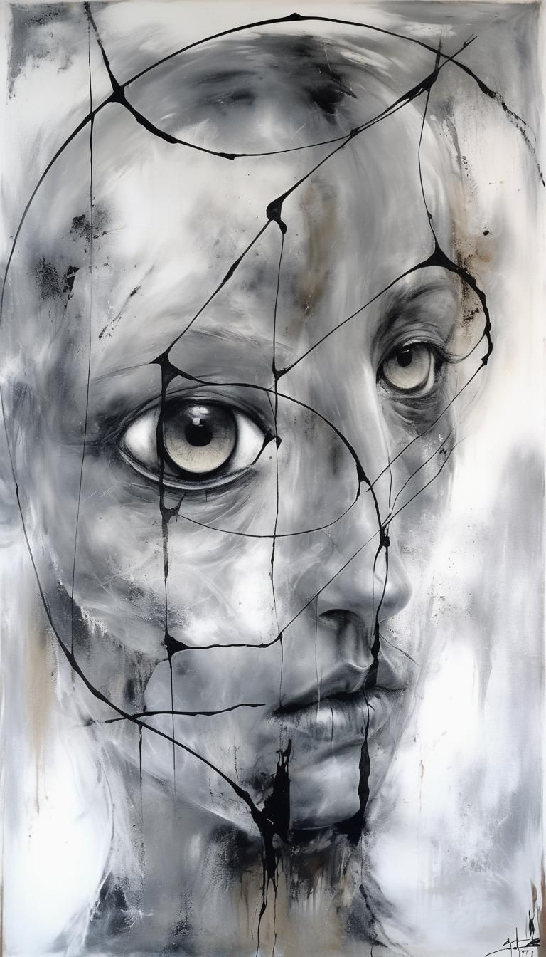 Enigmatic Face Emerges from Distressed Canvas