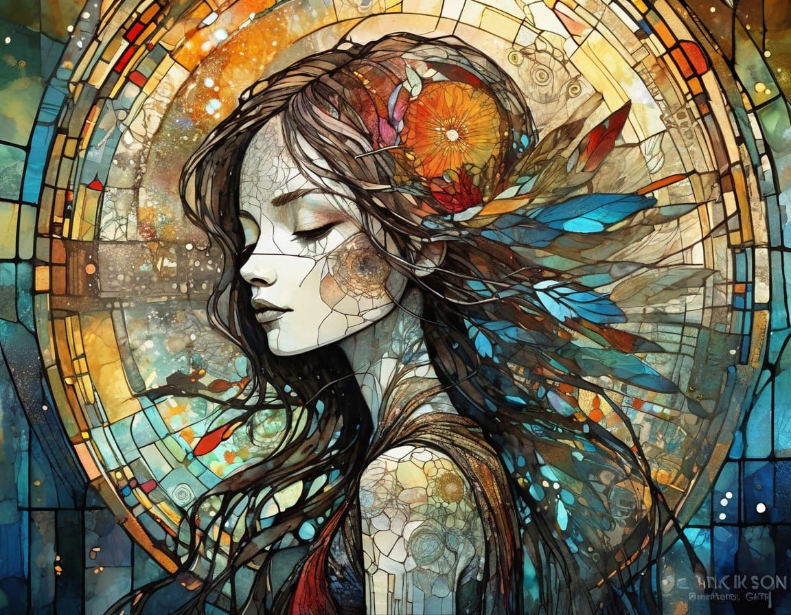 Vibrant Stained Glass Art Nouveau Painting