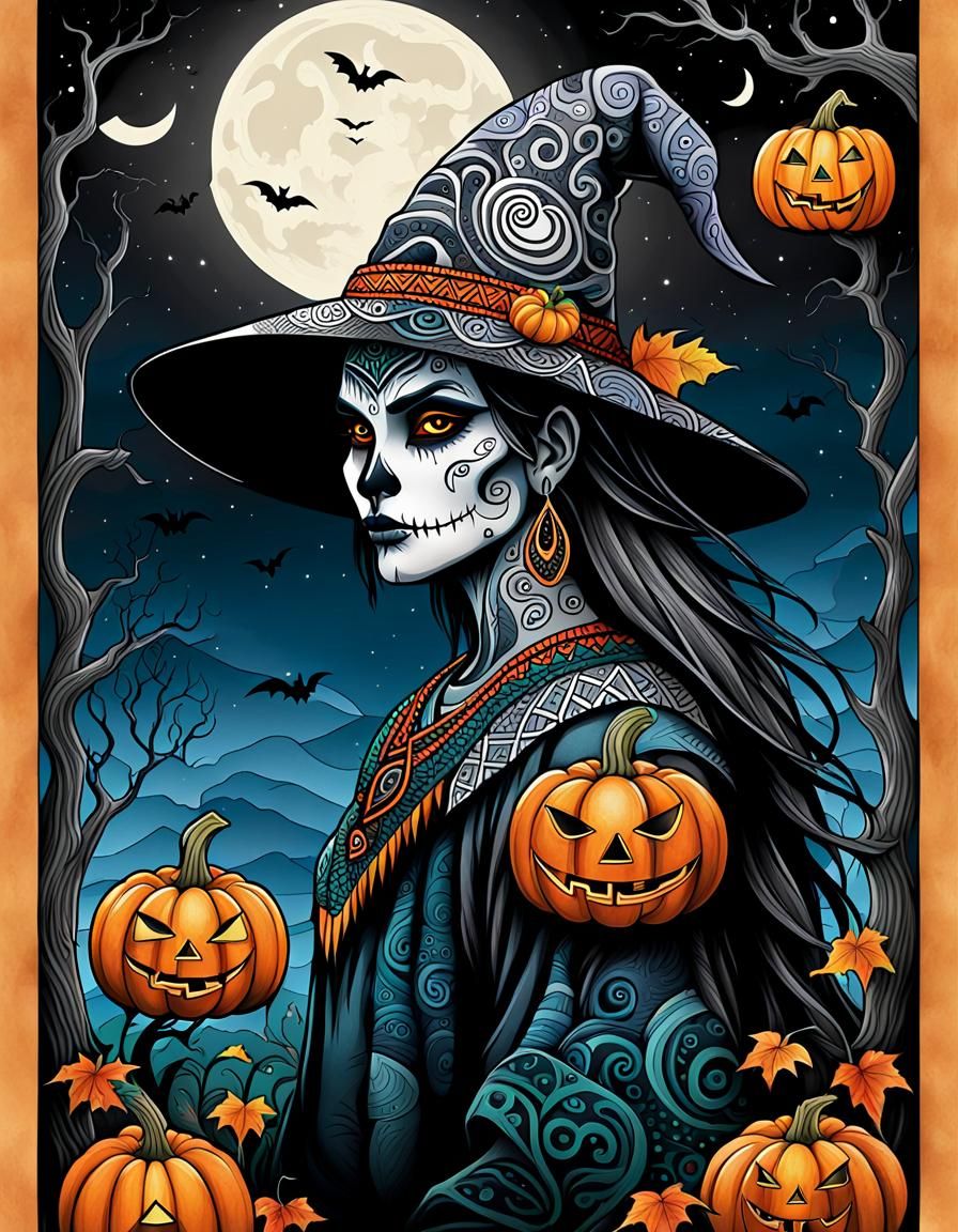Scarecrow in Maori Tattoo Style for Halloween Poster