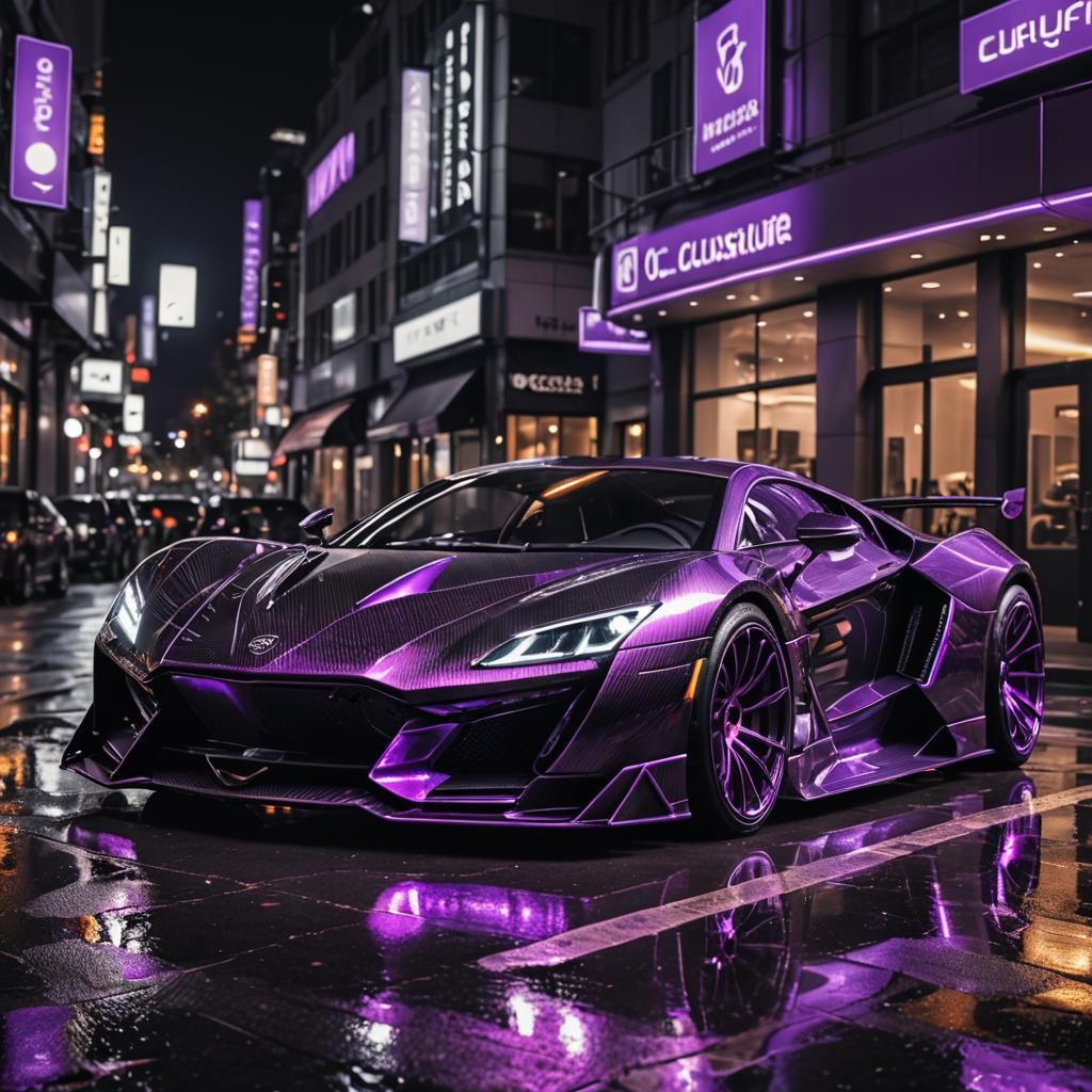 A futuristic luxury car with diamond wheels and purple led l...