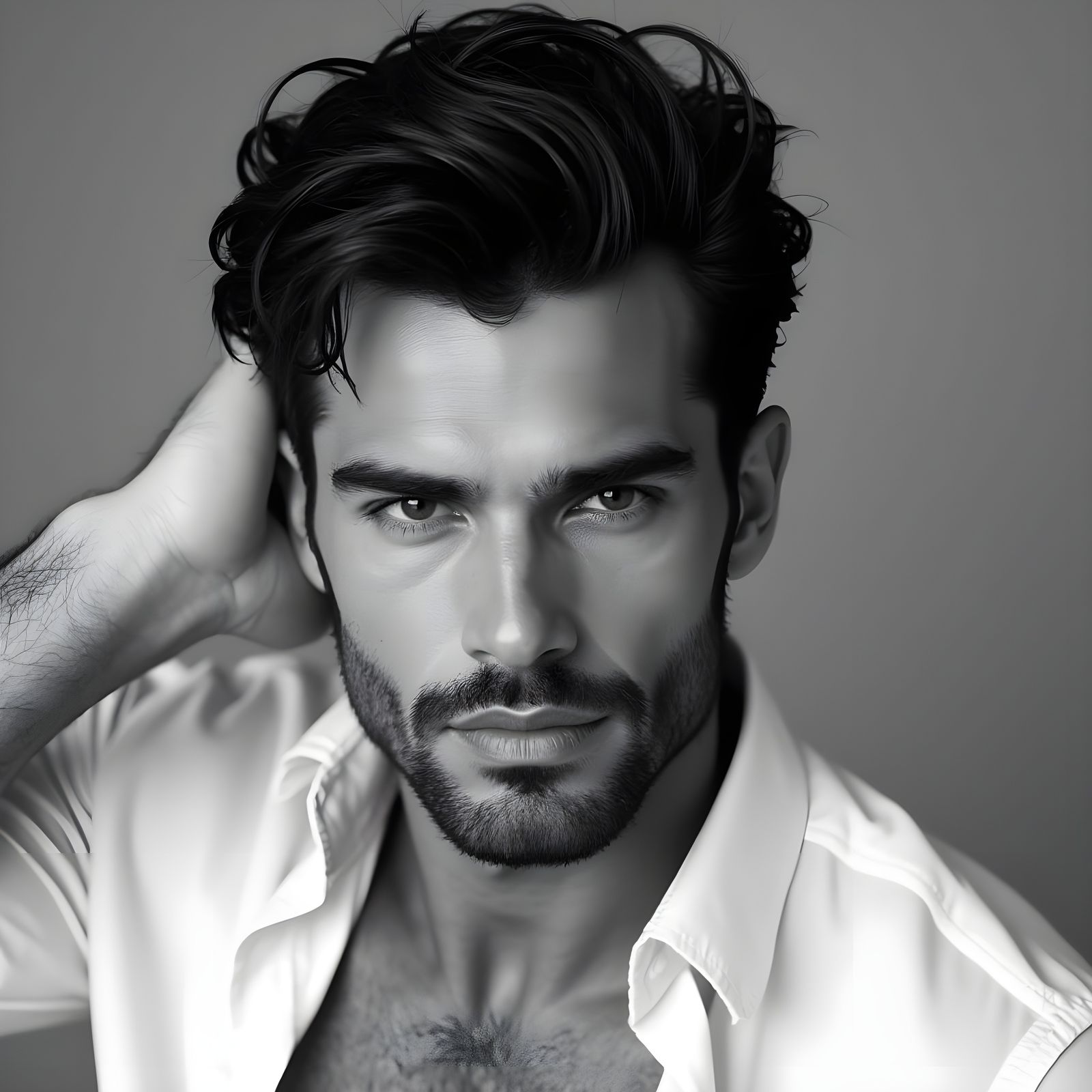 Intense Portrait of Handsome Man in Black and White