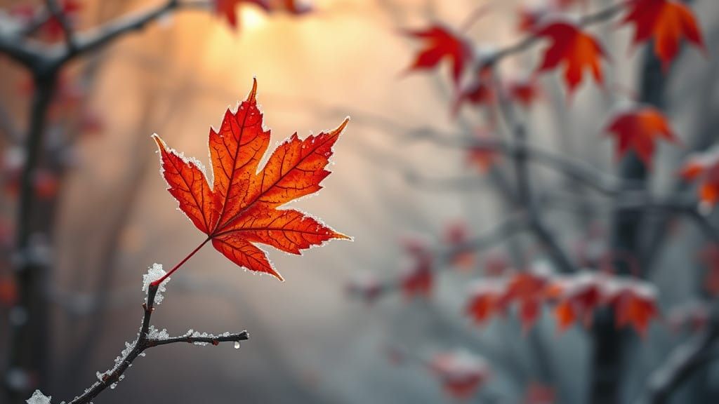 Frozen Crimson Maple Leaf Flapping in the Biting Wind