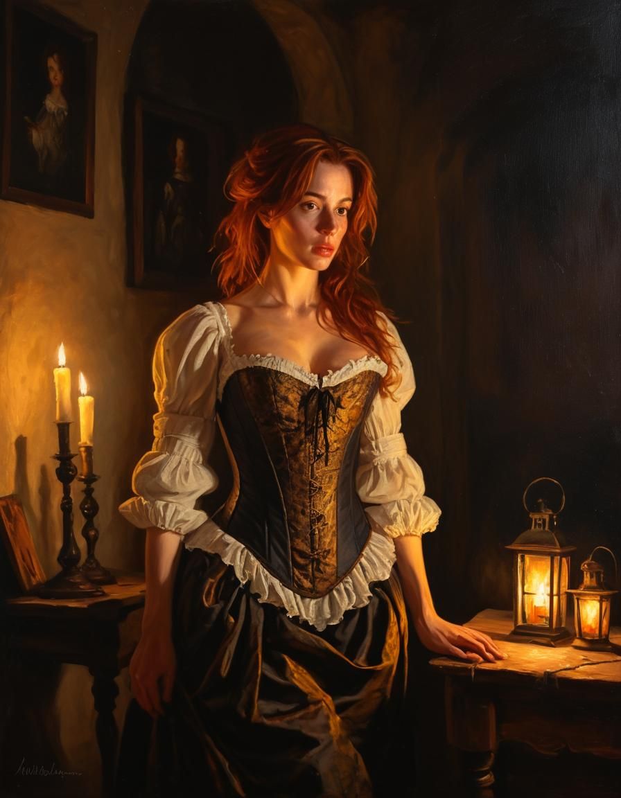 Woman in Manor: A Baroque Oil Painting
