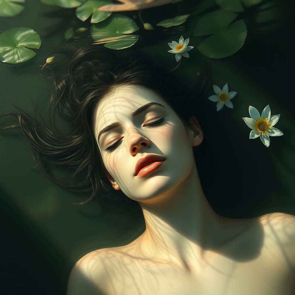 Ethereal Underwater Portrait with Lily Pads