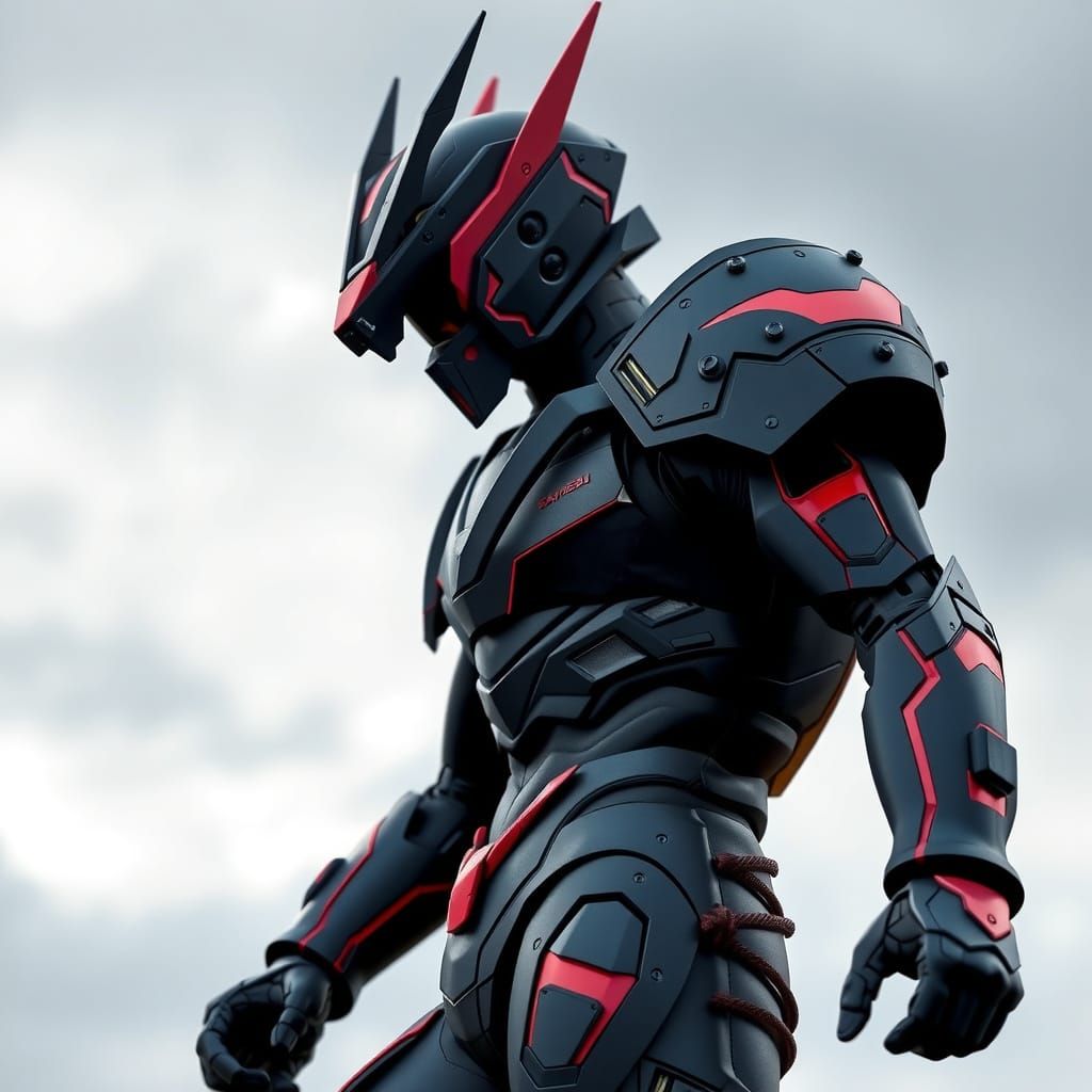 Black Mecha Samurai in Fighting Pose