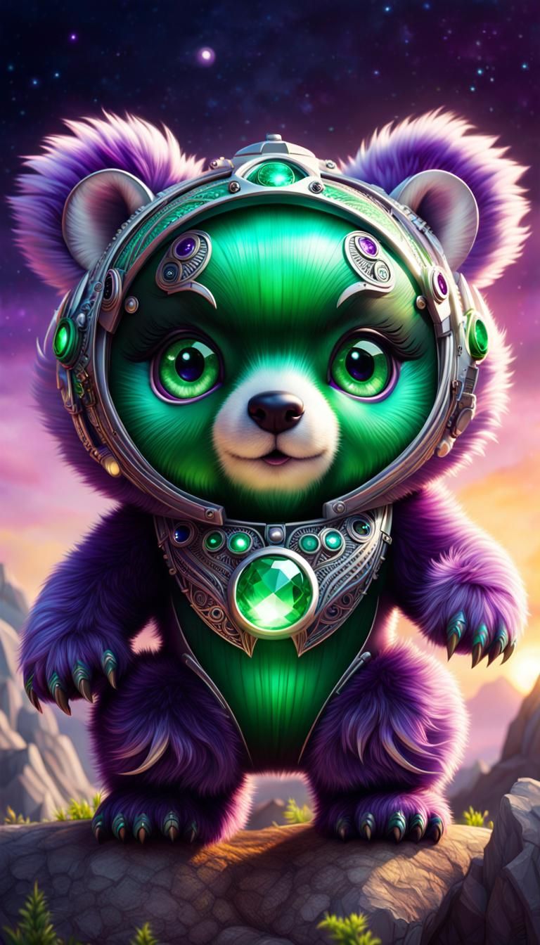 Chibi Bear Cub Flies Spaceship: Hyperdetailed Portrait