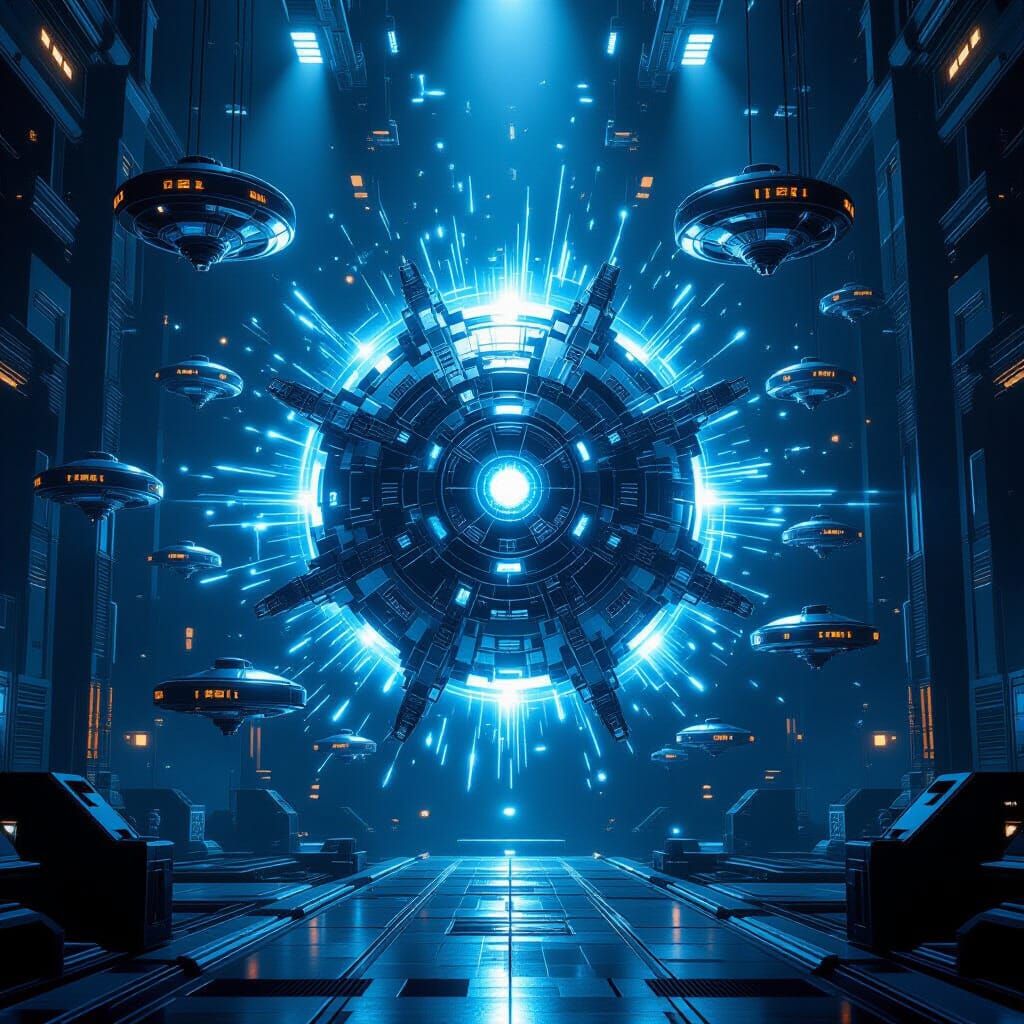 Futuristic Power Grid with Sci-Fi Drones