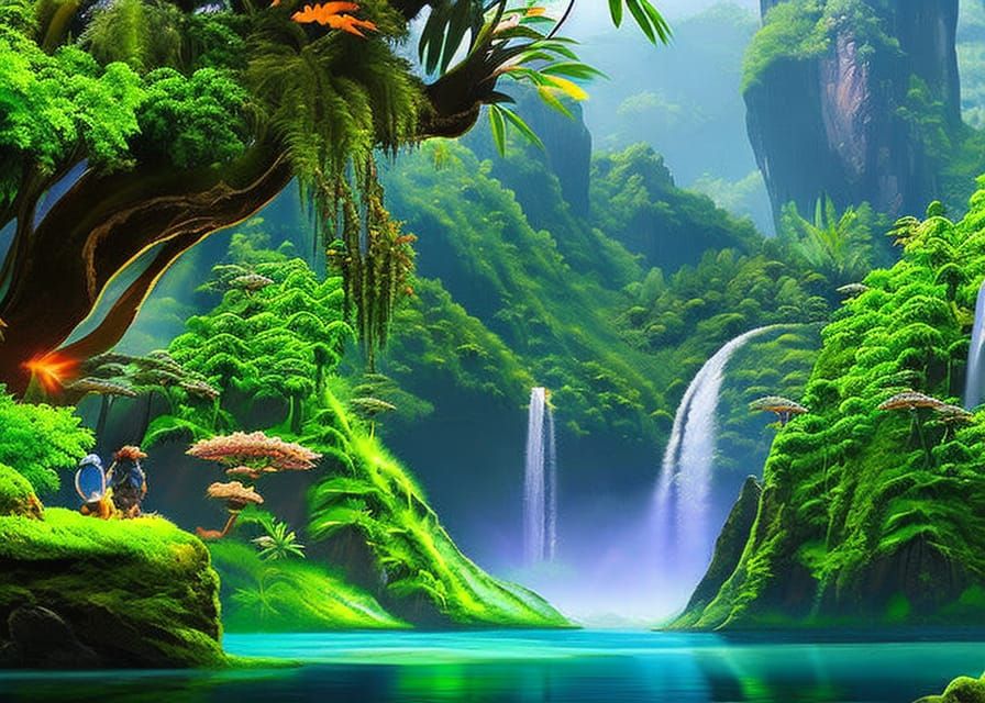 Pandora-like Bioluminescent Rainforest Landscape