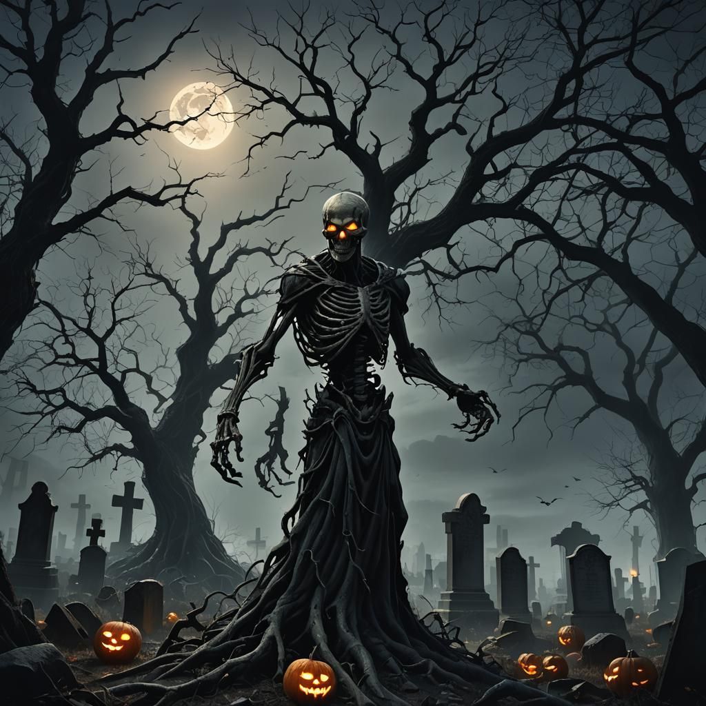 Eerie Graveyard Scene in Dark Fantasy Style