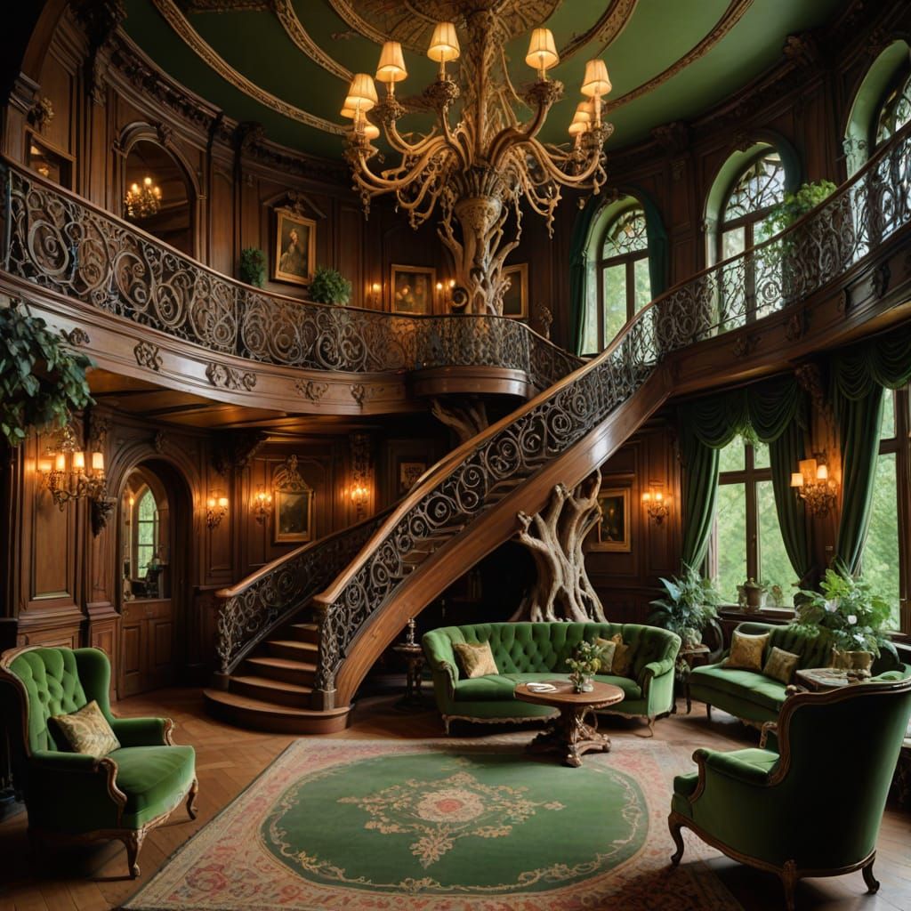 Luxurious Treehouse Interior in 18th Century French Neoclass...