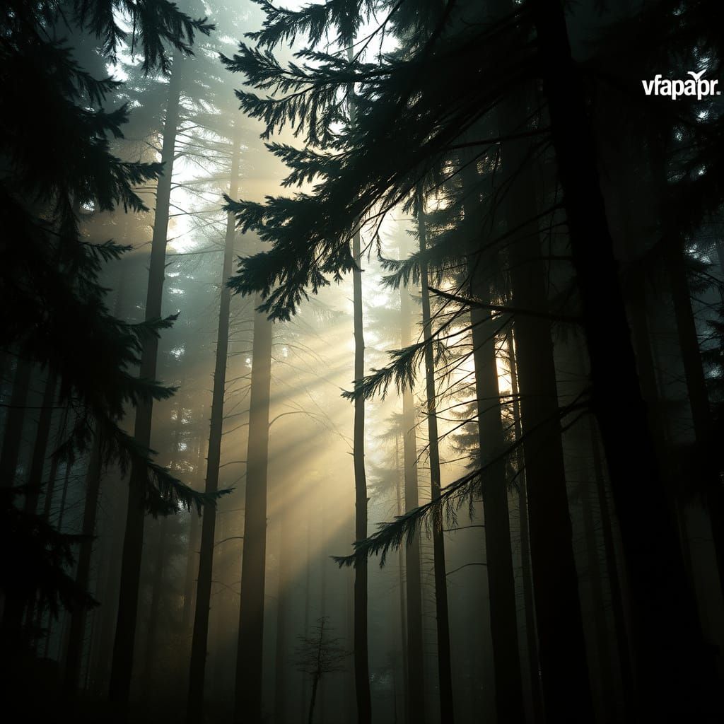 Mystical Evergreen Forest Captured in Cinematic Film Still