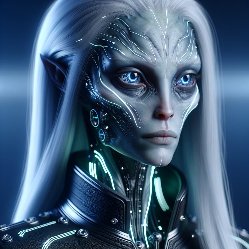 Cybernetic Alien in Futuristic Starship Uniform