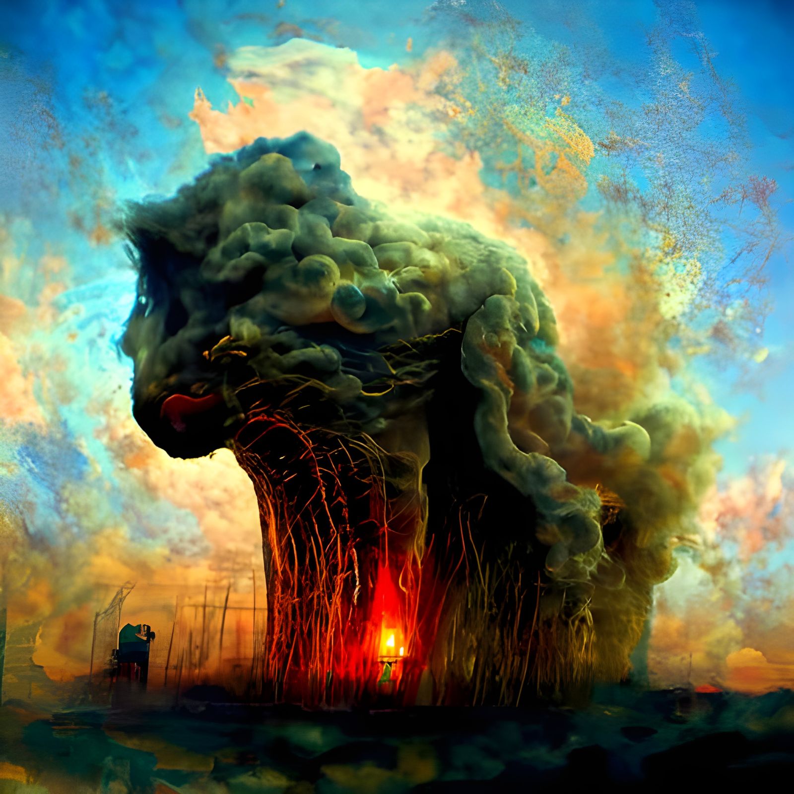 Atomic Fire Lion Tornado in Digital Art Style