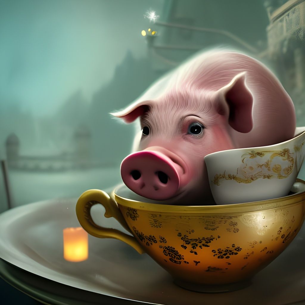 Pig in Teacup: Detailed Matte Painting