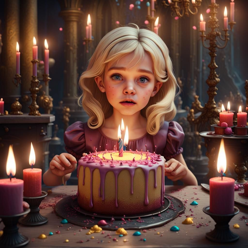 Blonde Girl Blows Out Birthday Candles