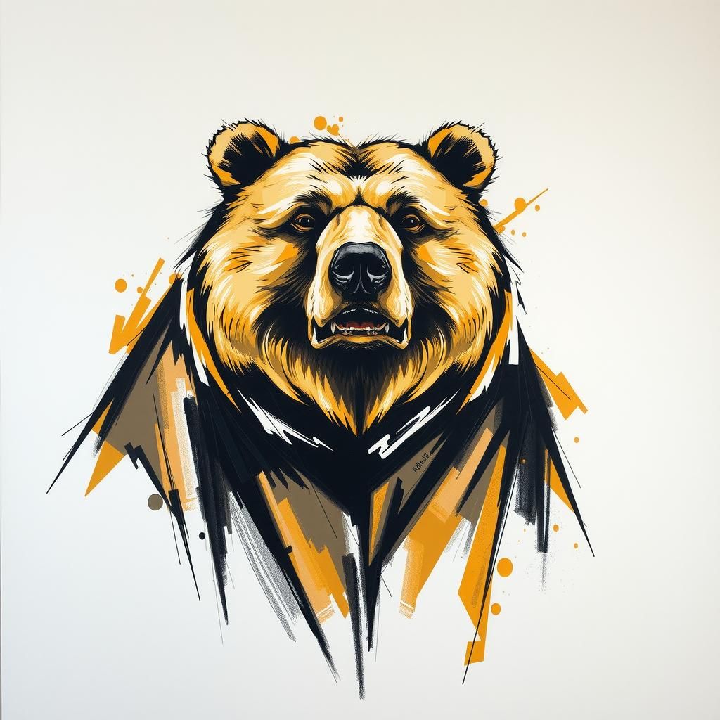 Minimalist Bear Portrait in Abstract Expressionist Style