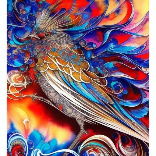 Beautiful Chibi Bird in Ink Flow Style