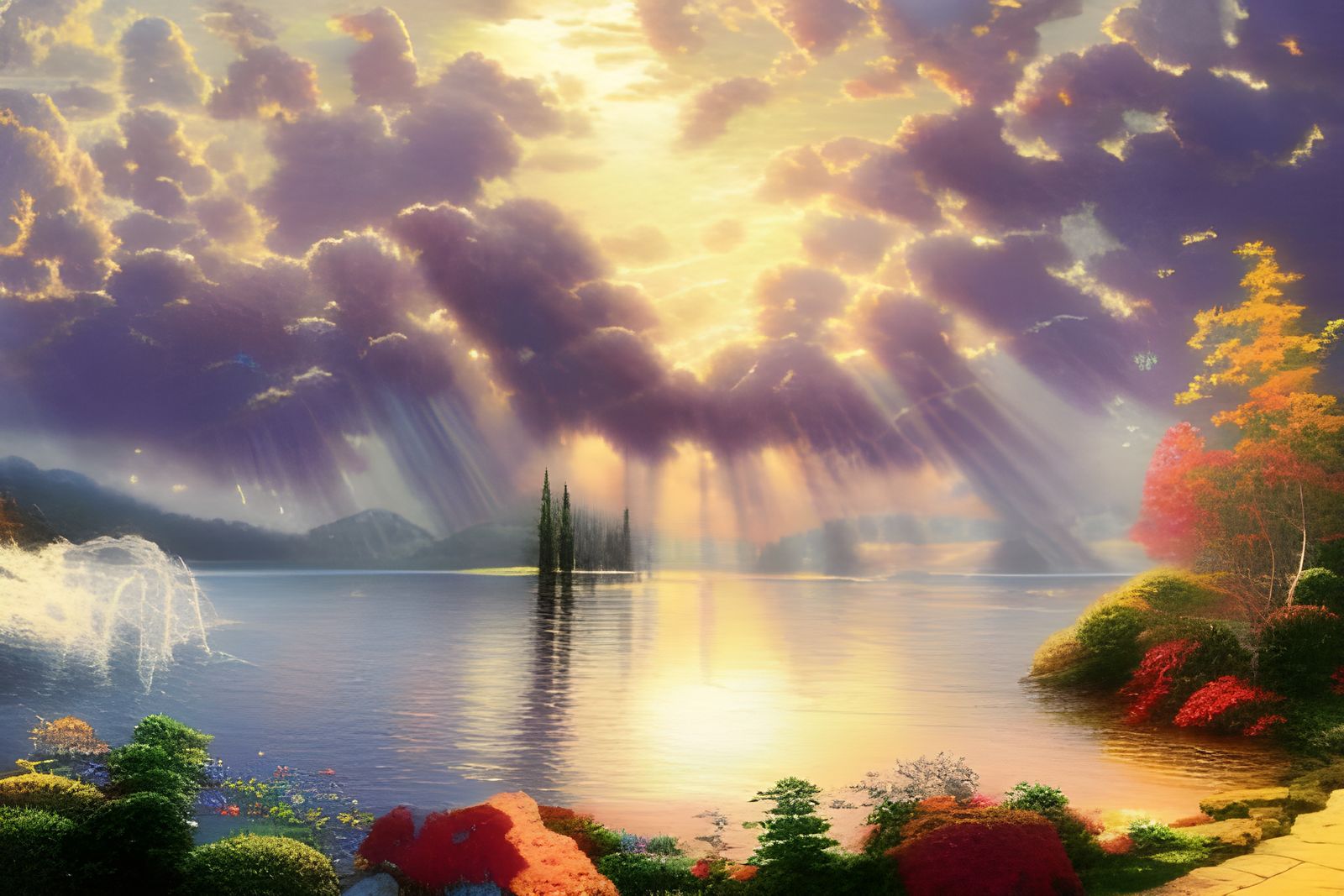 Idyllic Cloudscape Over Lake in Luminist Style