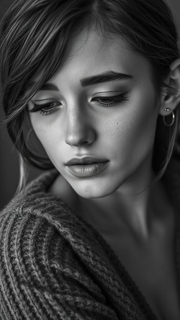 Timeless Editorial Portrait of a Young Woman in Hyper-Realis...