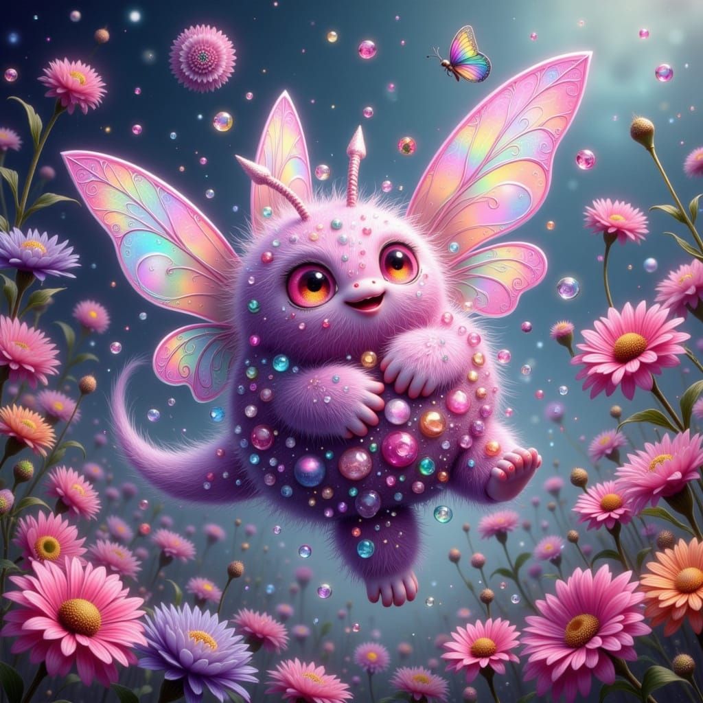 Whimsical Berry Monster Foo in Vibrant Gingham Wings