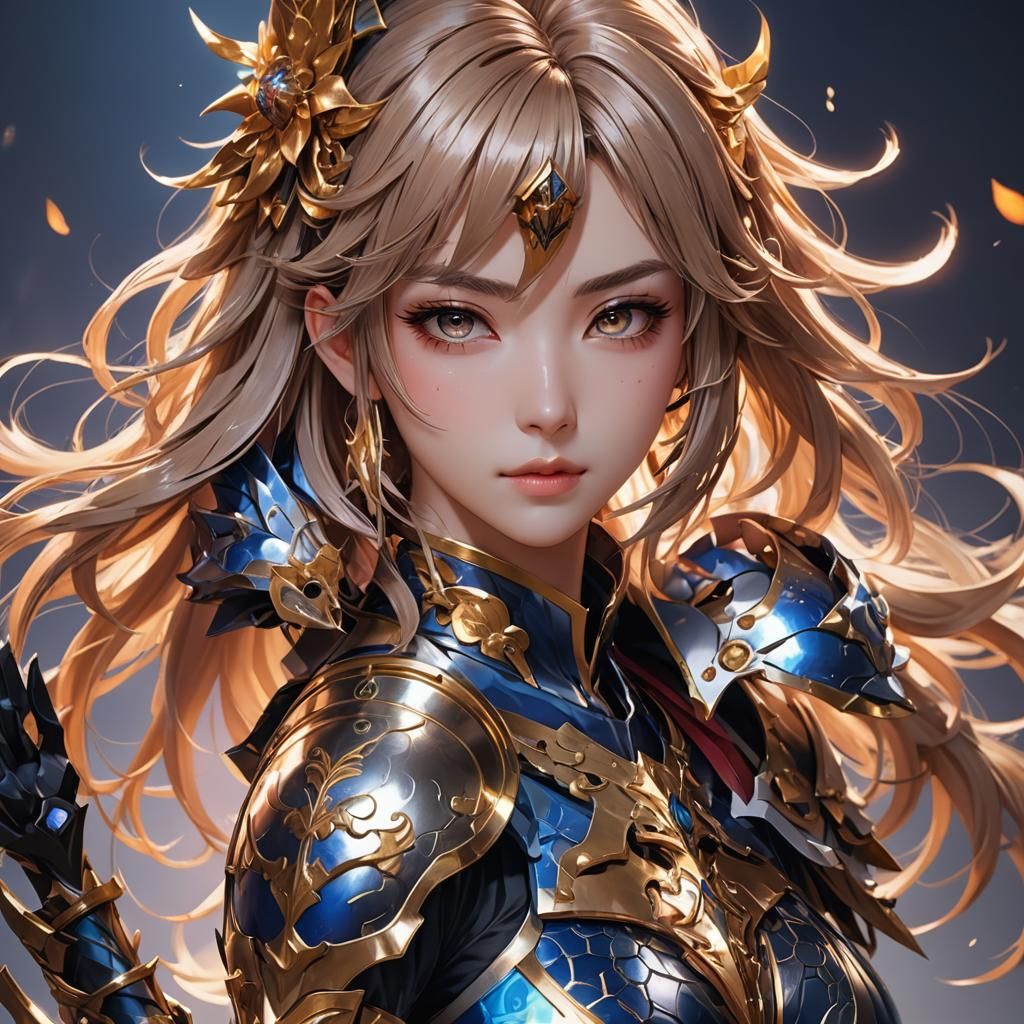 Anime Honkai Girl Portrait in Striking Armor