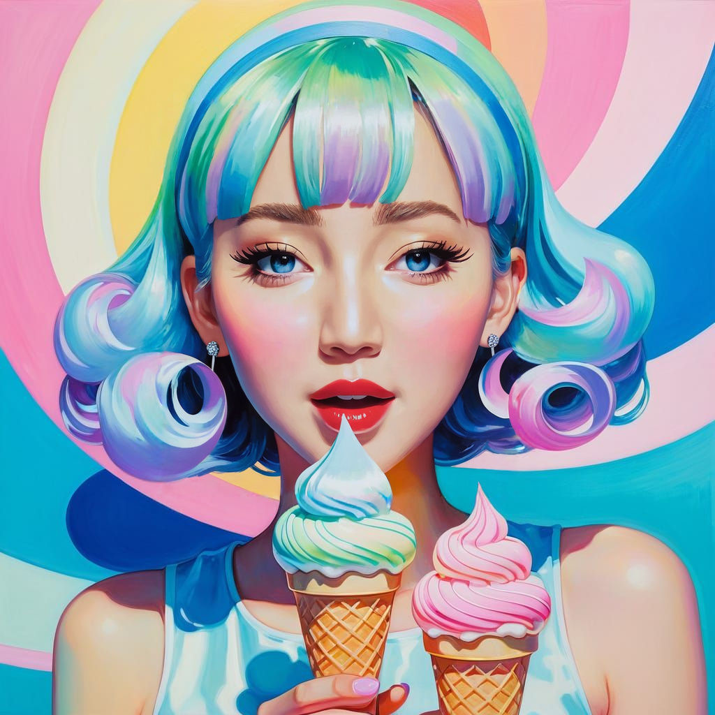Kawaii Girl's Joy: Double Ice Cream Delight