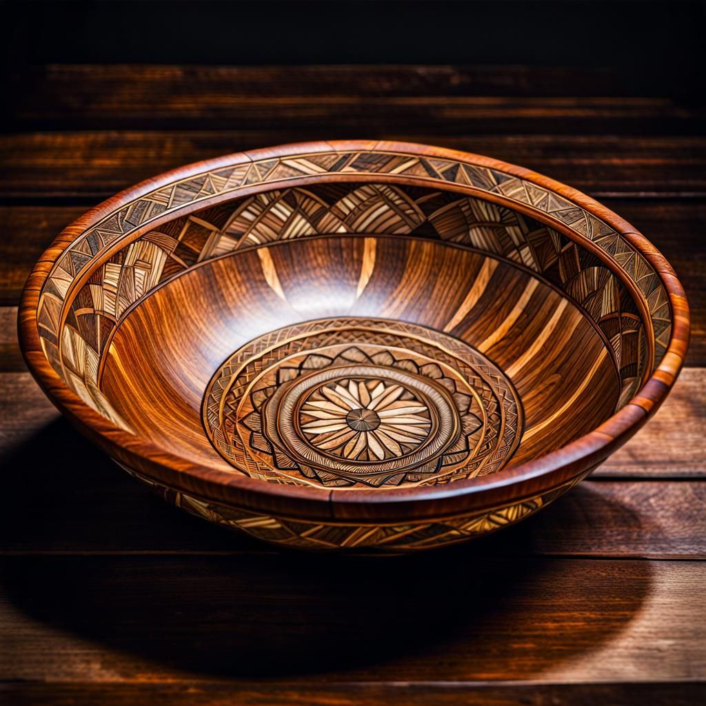 Hyperrealistic Wood Bowls with Marquetry Inlay