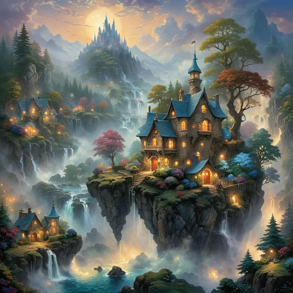 Ethereal Astral World in a Thomas Kinkade Style